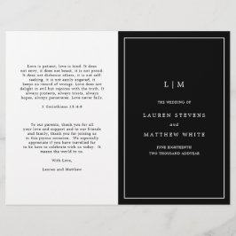 Programa de Casamento Elegante com Monograma Preto