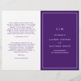 Programa de Casamento Elegante com Monograma Roxo 