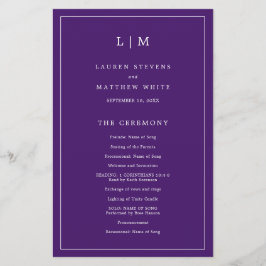 Programa de Casamento Elegante com Monograma Roxo 