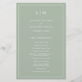 Programa de Casamento Elegante com Monograma Verde