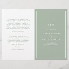 Programa de Casamento Elegante com Monograma Verde
