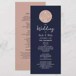Programa de Casamento Elegante com Rosa e Azul-Mar