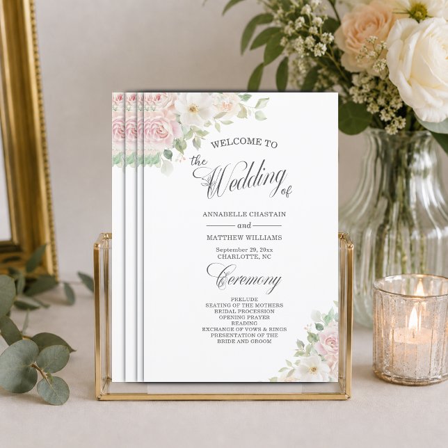 Programa de Casamento Elegante com Rosas Cor-de-Ro (Criador carregado)
