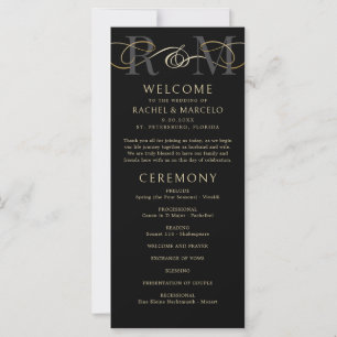 Programa de Casamento Elegante Dourado de Monogram