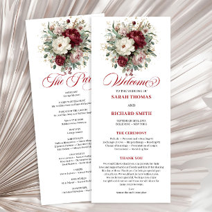 Programa de Casamento Elegante Dourado Rosa Burgun