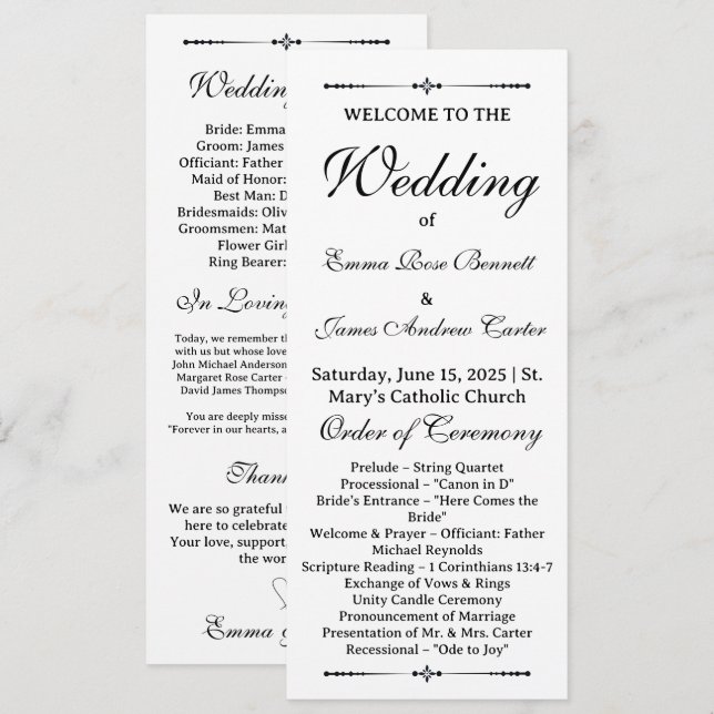Programa de Casamento Elegante Em Memória (Frente/Verso)
