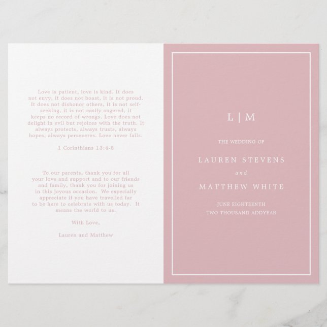 Programa de Casamento Elegante em Monograma de Ros (Frente)