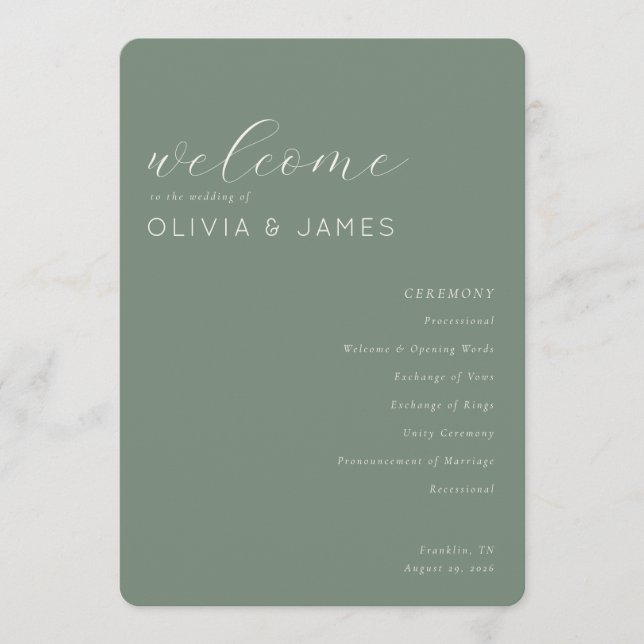 Programa de Casamento Elegante em Verde Sálvia (Frente)