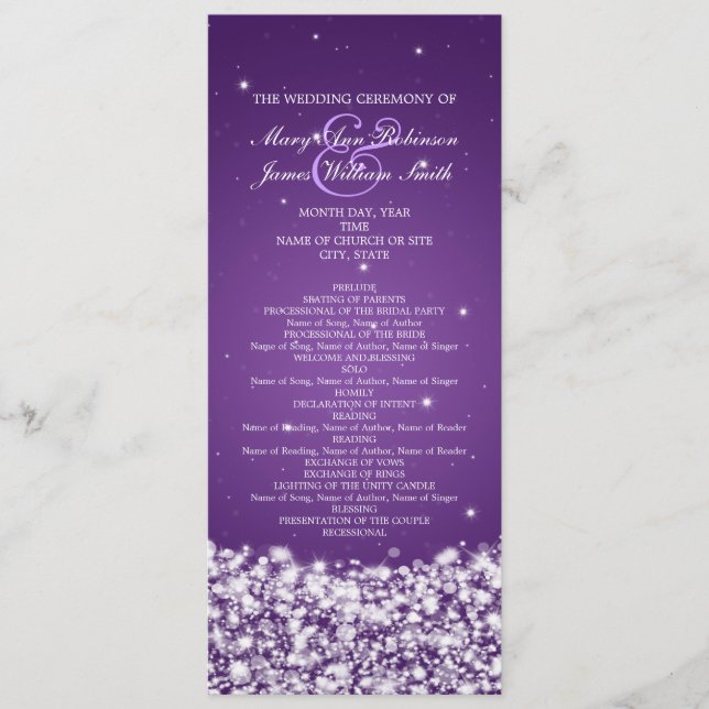 Programa de Casamento Elegante - Estrela Roxo (Frente)