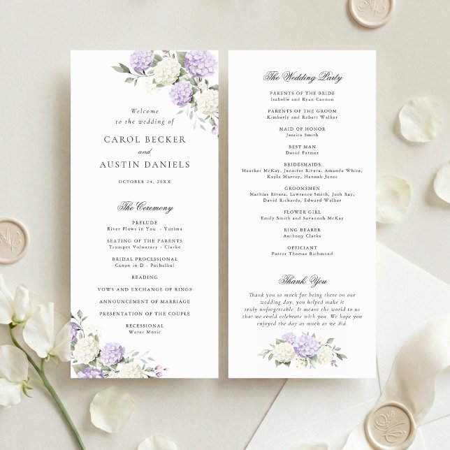 Programa de Casamento Elegante Floral de Hortênsia (Criador carregado)