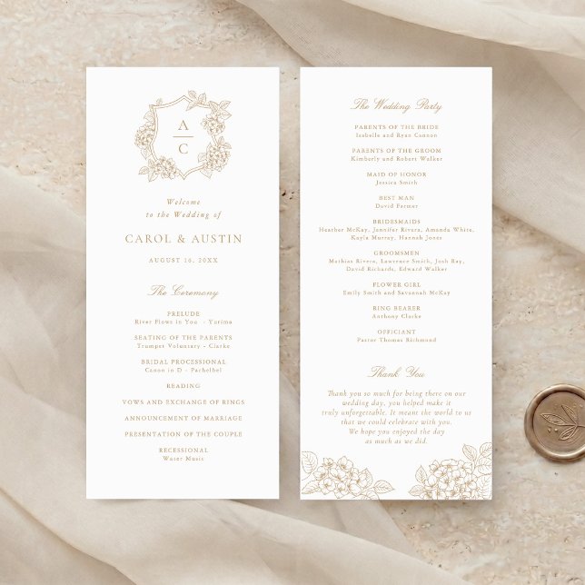 Programa de Casamento Elegante Floral Dourado Hort (Criador carregado)