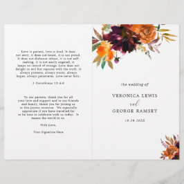 Programa de Casamento Elegante Floral Outono Rústi