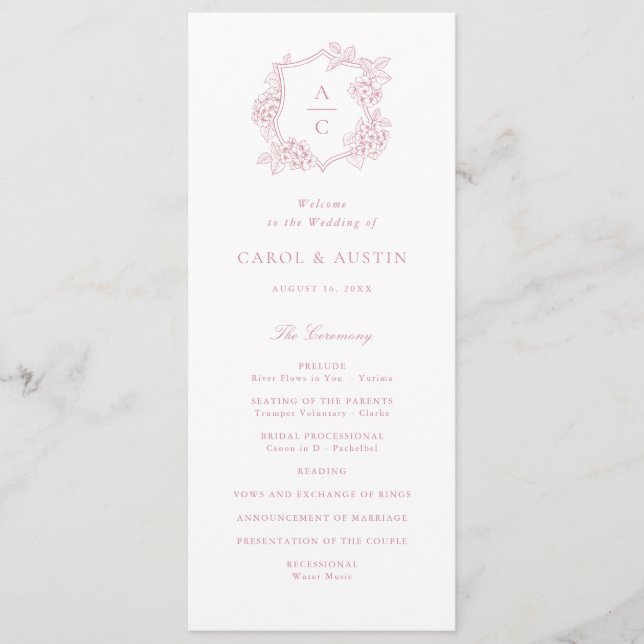 Programa de Casamento Elegante Floral Rosa Hydrang (Frente)