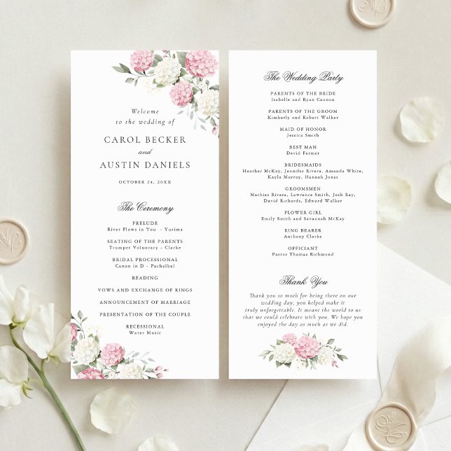 Programa de Casamento Elegante Floral Rosa Hydrang (Criador carregado)