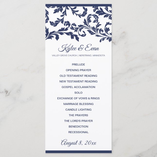 Programa de Casamento Elegante Flourish | Azul Mar (Frente)