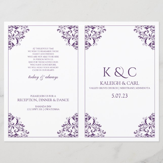 Programa de Casamento Elegante - Livreto de Dobrar (Frente)