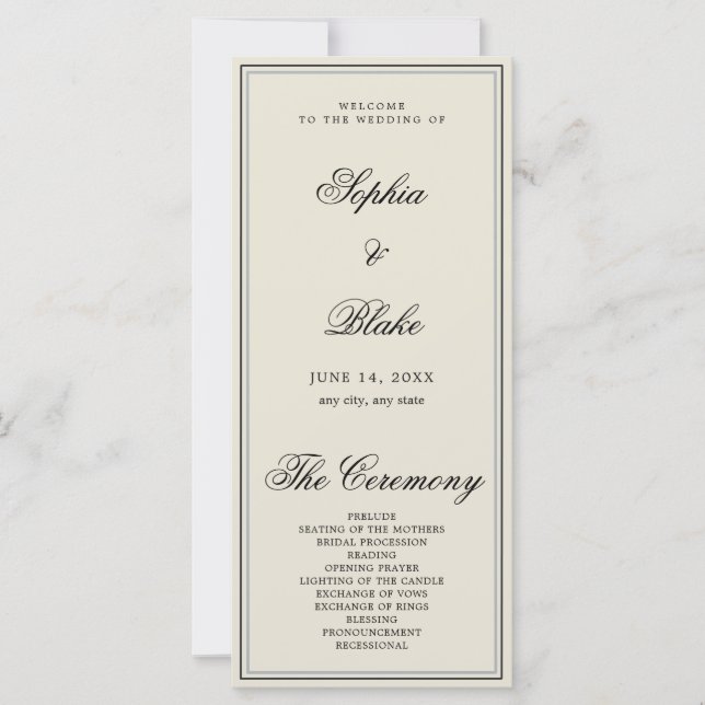 Programa de Casamento Elegante Minimalista Cinza C (Frente)