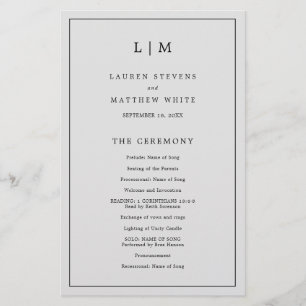 Programa de Casamento Elegante Monograma Cinza Cla