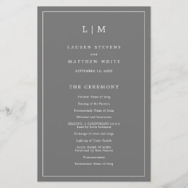 Programa de Casamento Elegante Monograma Cinza Esc