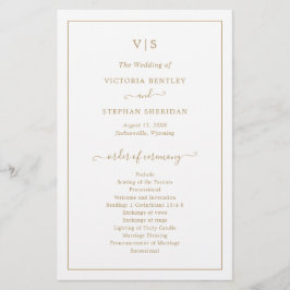 Programa de Casamento Elegante Monograma Dourado T