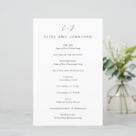 Programa de Casamento Elegante Monograma Preto e B