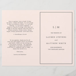 Programa de Casamento Elegante Monograma Rosa Simp