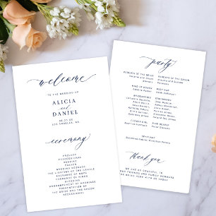 Programa de casamento elegante naval e branco orça
