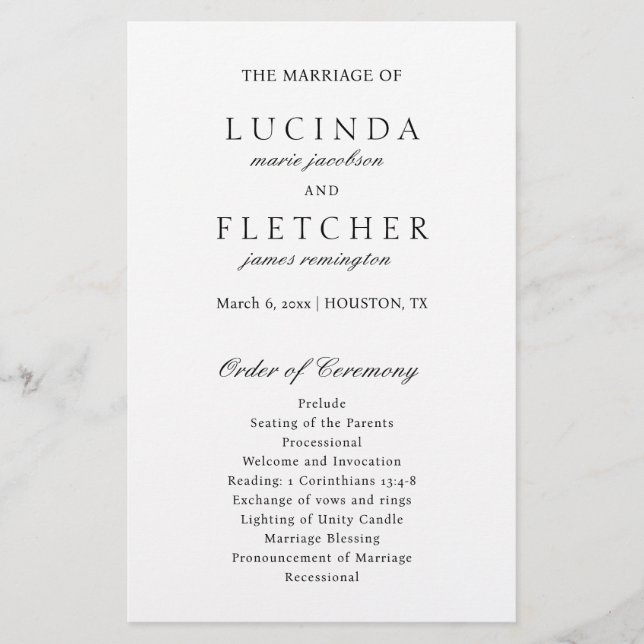 Programa de Casamento Elegante Old Money Preto e B (Frente)