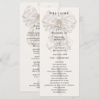 Programa de Casamento Elegante Pérola com Laço de