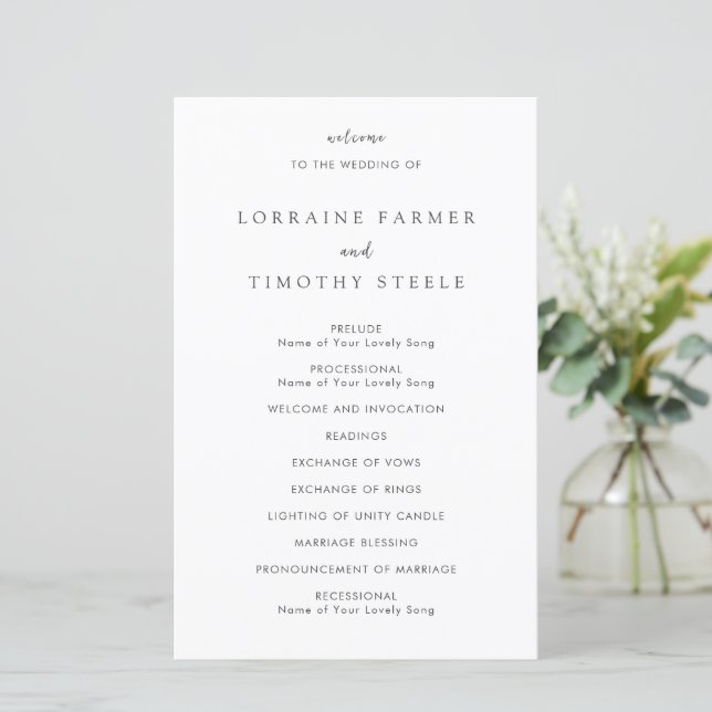 Programa de Casamento Elegante Preto e Branco Atem (Em pé/Frente)