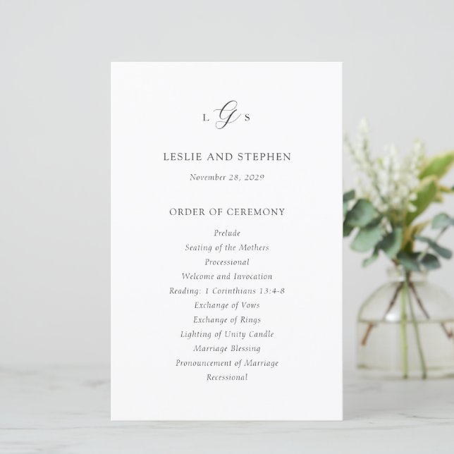 Programa de Casamento Elegante Preto e Branco Atem (Em pé/Frente)
