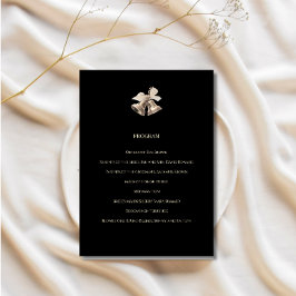Programa de Casamento Elegante Preto e Dourado