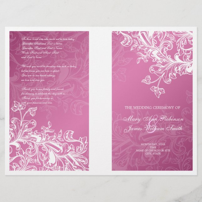 Programa de Casamento Elegante Rochas Vintage Rosa (Frente)