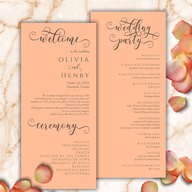 Programa de Casamento Elegante Romântico Caligrafi (Criador carregado)