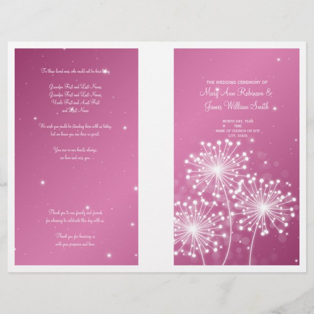 Programa de Casamento Elegante, Rosa de Verão, cor (Frente)