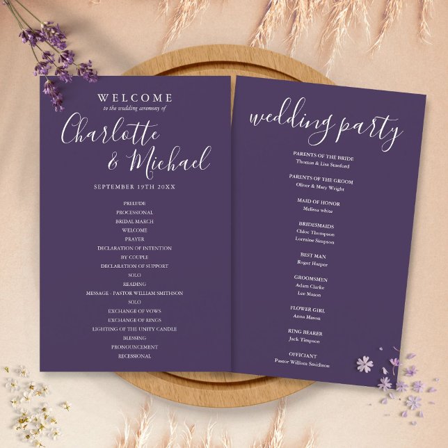 Programa de Casamento Elegante Roxo com Letra de A (Criador carregado)