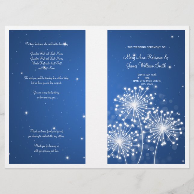 Programa de Casamento Elegante Sapphire de Verão (Frente)