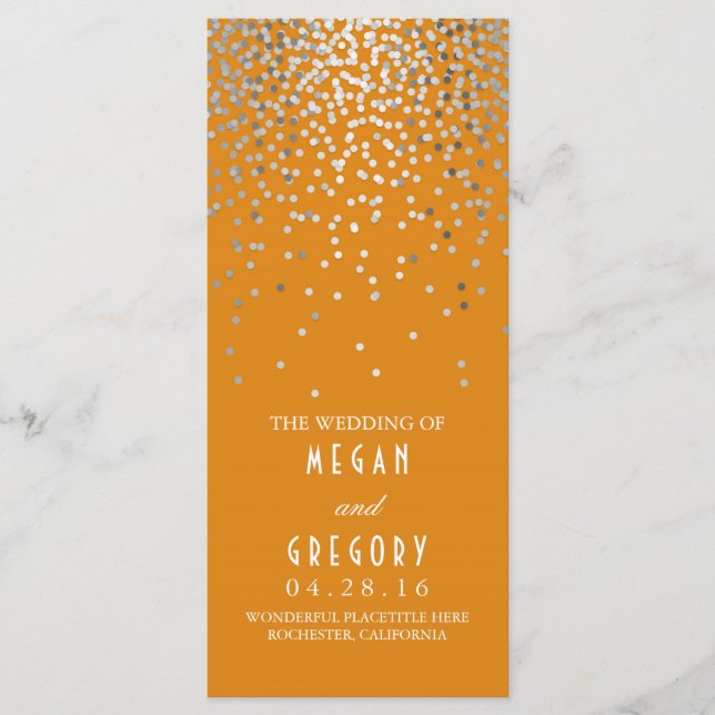 Programa de Casamento Elegante Silver Confetti Ora (Frente)