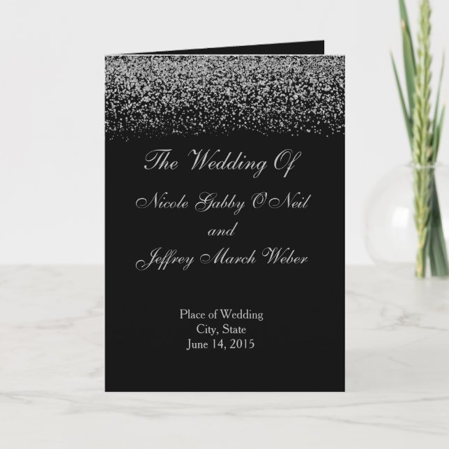 Programa de Casamento Elegante Silver Glitter Conf (Frente)