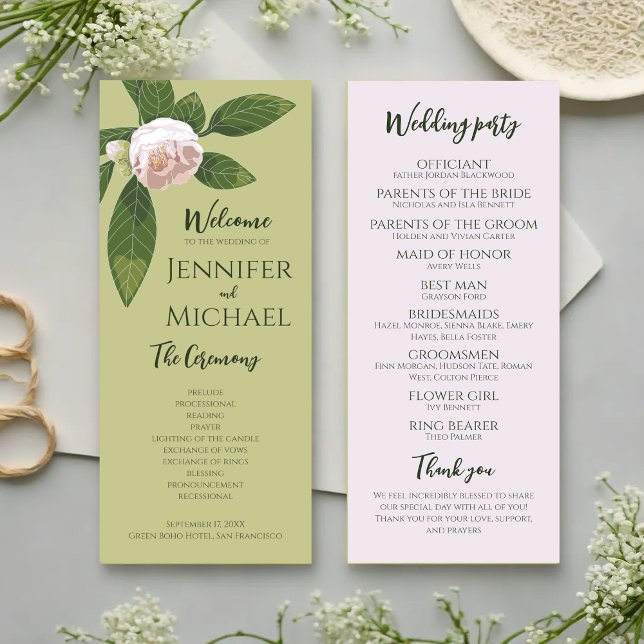 Programa de Casamento Elegante Simples Greenery Fl (Greenery Floral Simple Elegant Wedding Program)