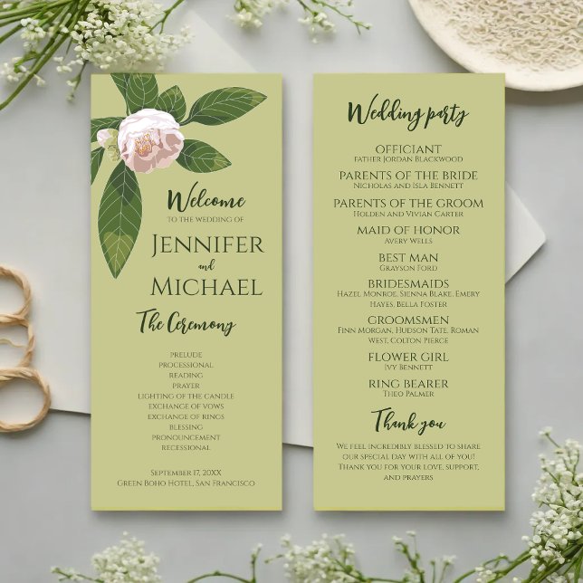 Programa de Casamento Elegante Simples Greenery Fl (Greenery Floral Simple Elegant Wedding Program)