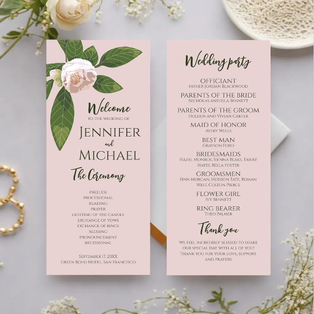 Programa de Casamento Elegante Simples Greenery Fl (Greenery Floral Simple Elegant Wedding Program)