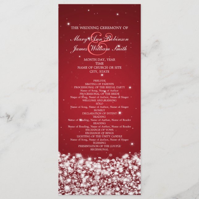 Programa de Casamento Elegante - Star Sparkle Red (Frente)