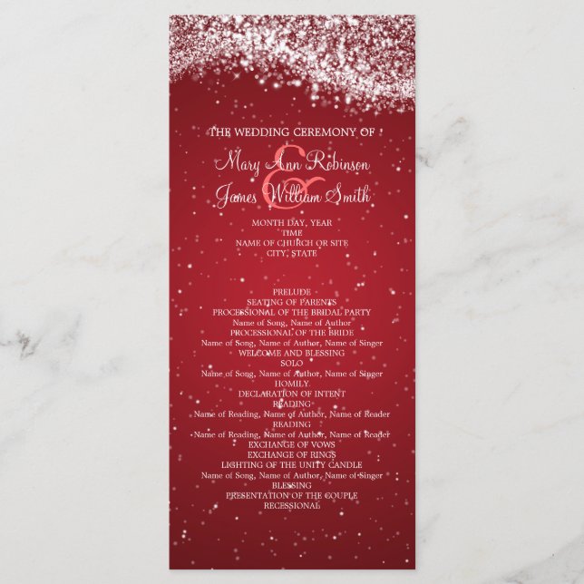 Programa de Casamento Elegante Vermelho de Onda Tu (Frente)