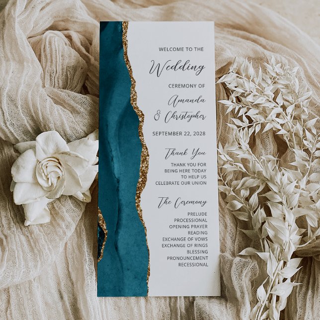 Programa de Casamento em Ágata Azul Teal Dourado (Criador carregado)