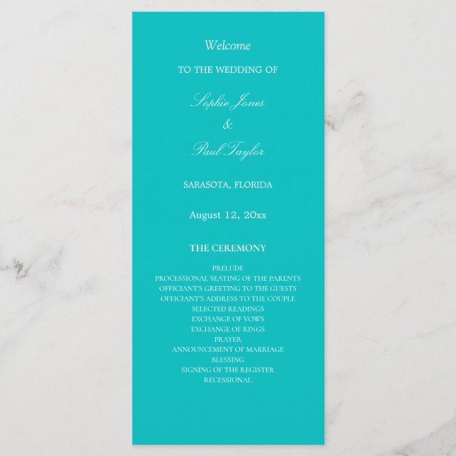 Programa de Casamento em Aqua Vibrante (Frente)