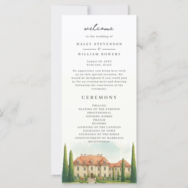 Programa de Casamento em Aquarela de Vila Italiana (Frente)