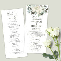 Programa de Casamento em Aquarela Marfim com Flora