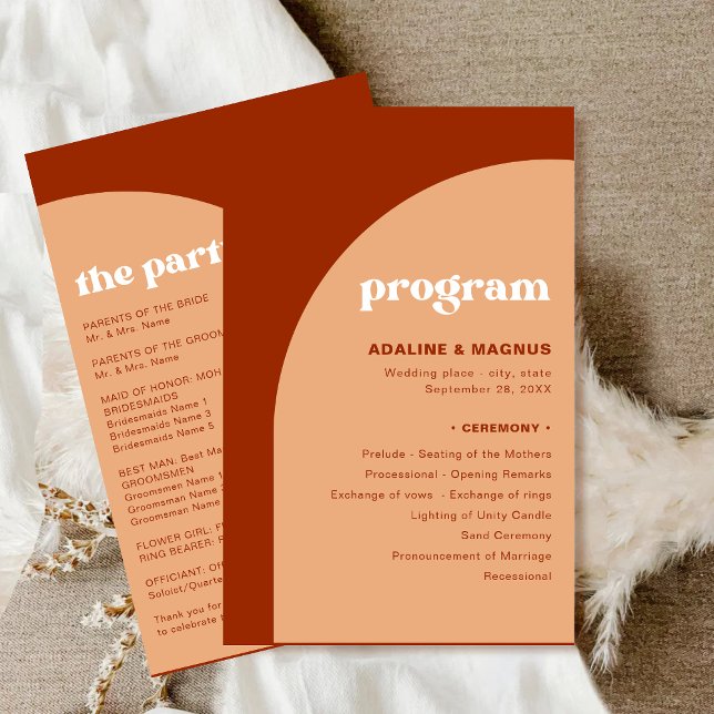 Programa de Casamento em Arco de Terracota Bege El (Elegant chic peach terracotta arch wedding program adds warmth while guiding your ceremony flow.)