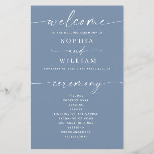 Programa de Casamento em Azul Poeirento Cerimôni